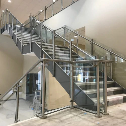Modern glass and stainless steel staircase railing